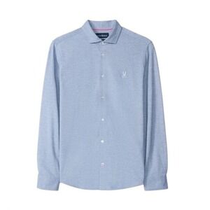 Psycho Bunny Mens‎ XL Blue Gray Dalton Melange Knit Long Sleeve Button Up Shirt
